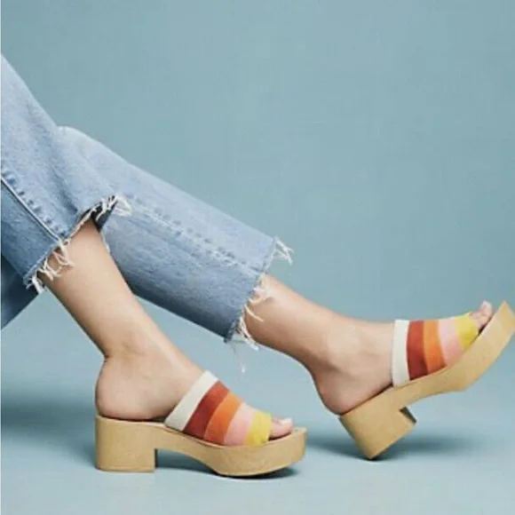 Anthropologie Matiko Womens Size 8 Wooden Mules Multicolor Slide Clog Sandals - Picture 3 of 13